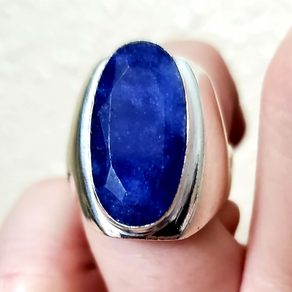 New Men's Unique Blue Sapphire 925 Silver Pinky Ring.